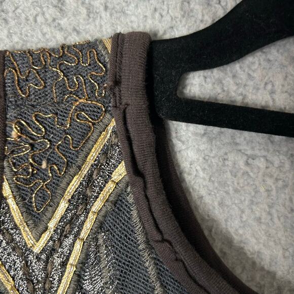 Free People Top Womens S Gray Embroidered Tank Swing‎ Back Cutout Top Boho Flowy - Picture 5 of 11